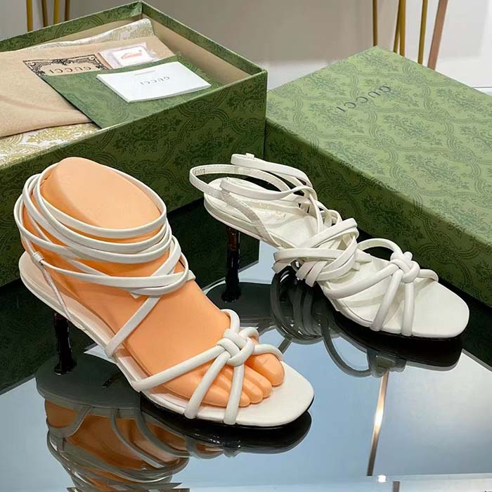 G*u*i women gg strappy sandal bamboo white leather bamboo low heel