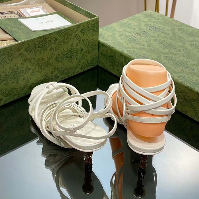 G*u*i women gg strappy sandal bamboo white leather bamboo low heel