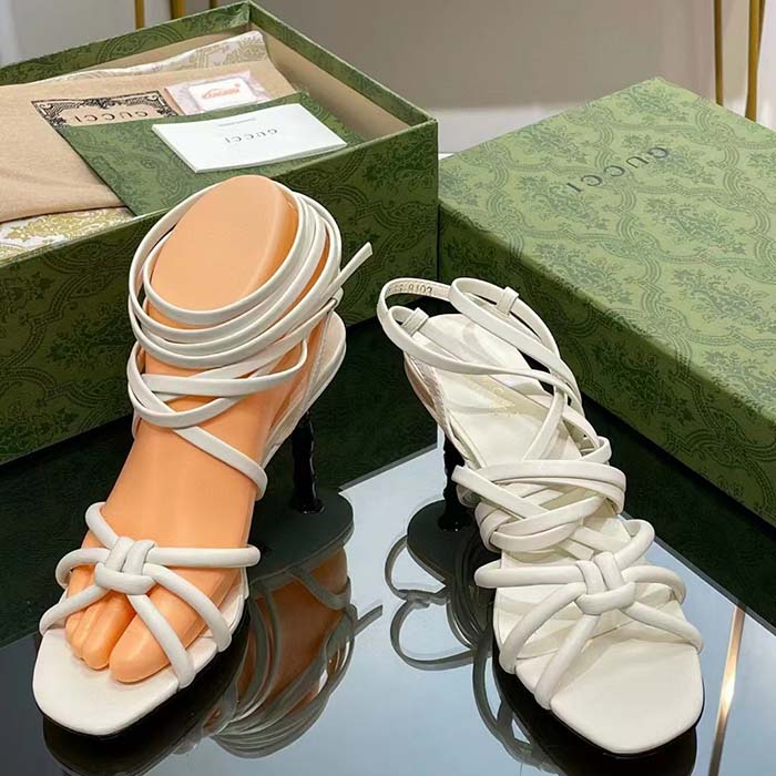 G*u*i women gg strappy sandal bamboo white leather bamboo low heel