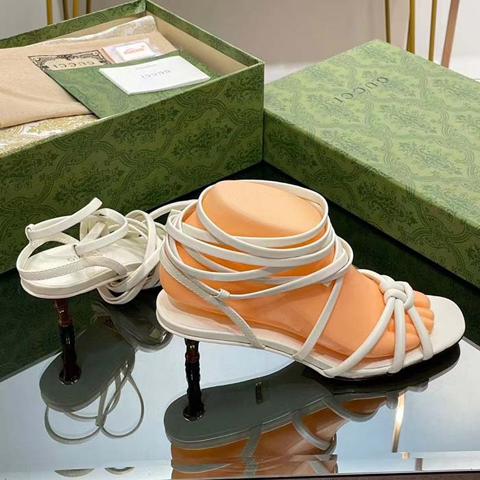 G*u*i women gg strappy sandal bamboo white leather bamboo low heel
