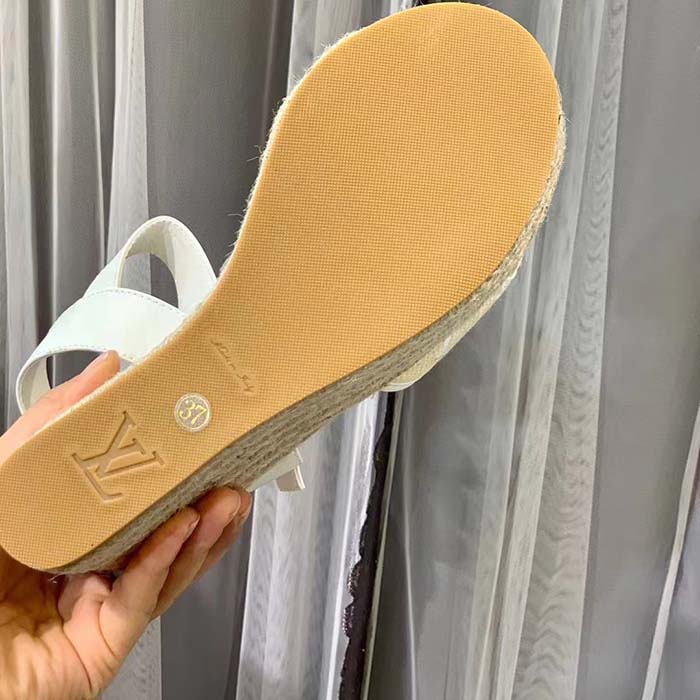 Louis Vuitton LV Women Starboard Wedge Sandal White Monogram-Embroidered Cotton Rope Sole