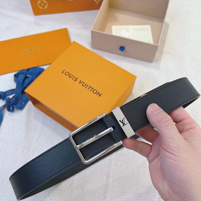 Louis Vuitton Unisex LV Pont Neuf 35mm Belt Anthracite Gray Ombre Calf Leather