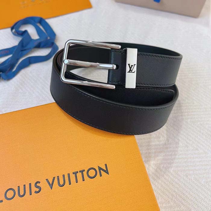 Louis Vuitton Unisex LV Pont Neuf 35mm Belt Anthracite Gray Ombre Calf Leather
