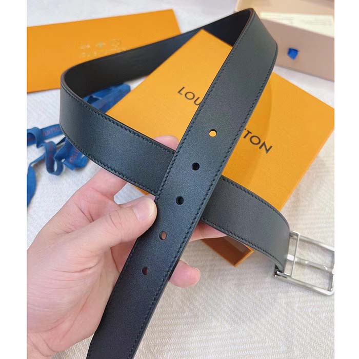 Louis Vuitton Unisex LV Pont Neuf 35mm Belt Anthracite Gray Ombre Calf Leather
