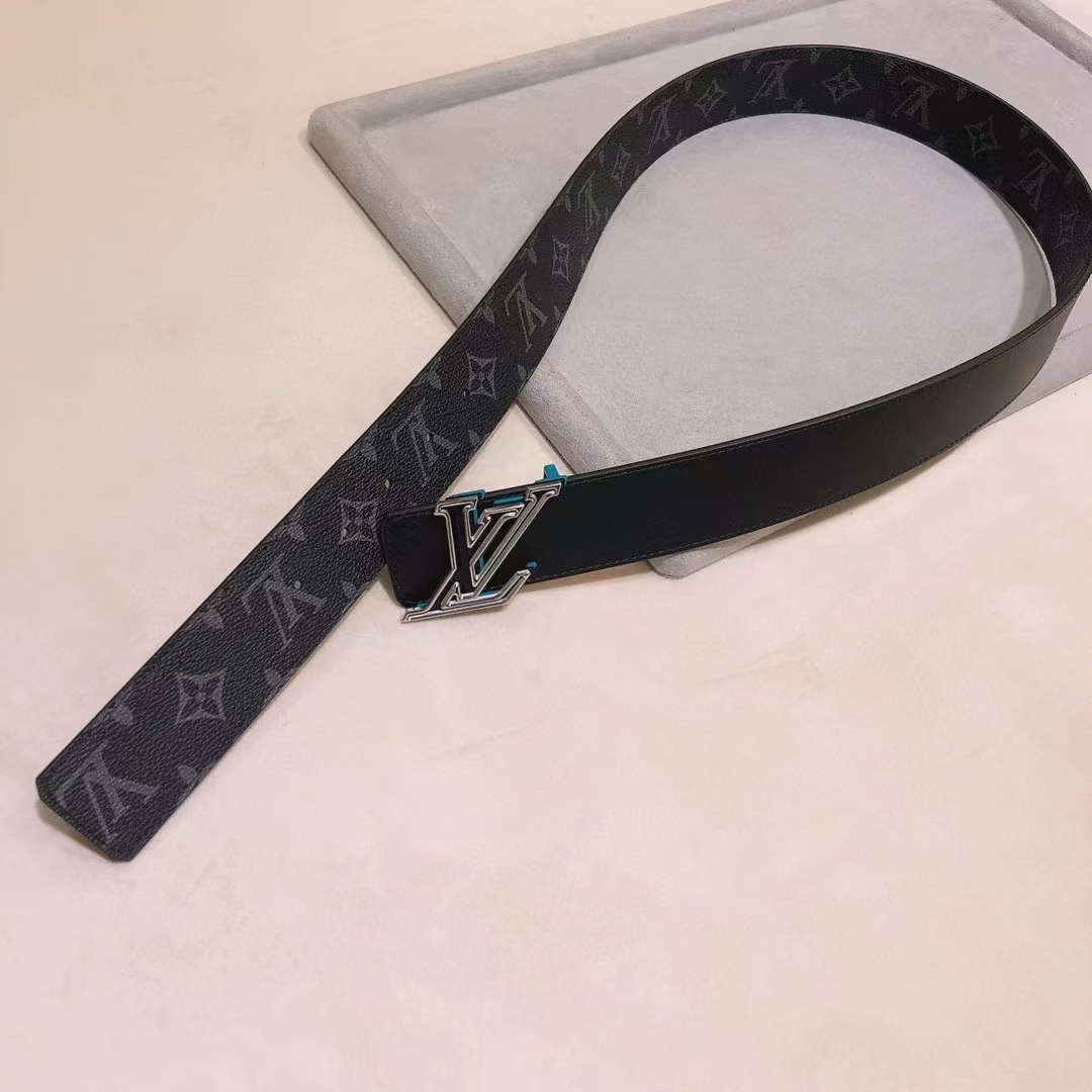 Louis Vuitton Unisex LV Speed 40mm Reversible Belt Turquoise Blue Monogram Eclipse Coated Canvas Leather