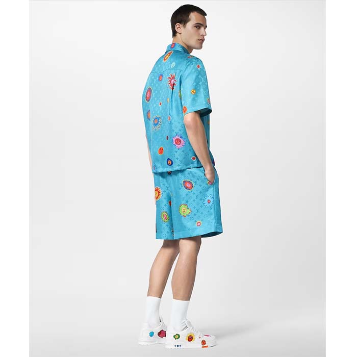 Louis Vuitton Unisex LV x YK LV Trainer Sneaker White Printed Grained Calf Leather Monogram Flowers