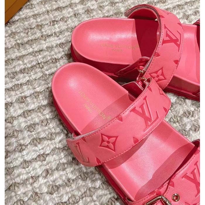 Louis Vuitton Women LV Bom Dia Flat Comfort Mule Pink Monogram-Embossed Calf