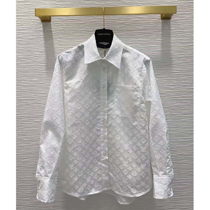 Louis Vuitton Men LV Long Sleeved Fitted Shirt Cotton Blanc Optique White Regular Fit