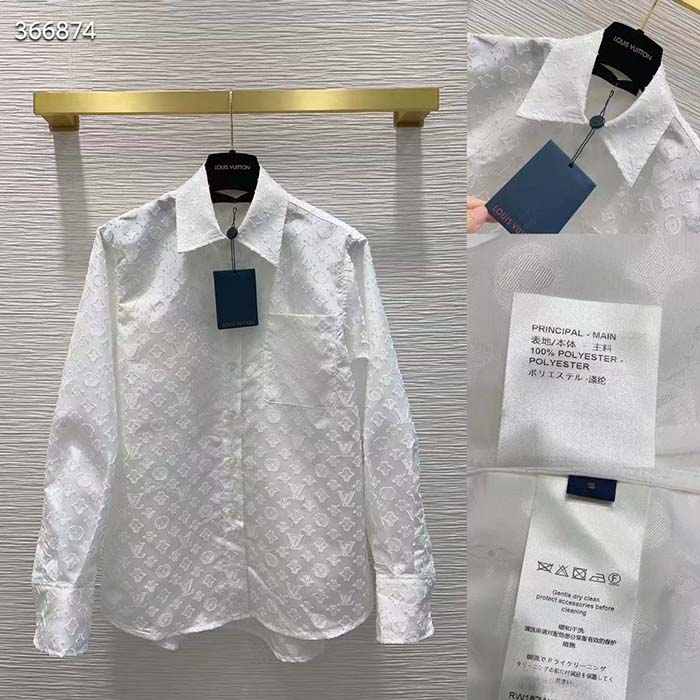 Louis Vuitton Men LV Long Sleeved Fitted Shirt Cotton Blanc Optique White Regular Fit