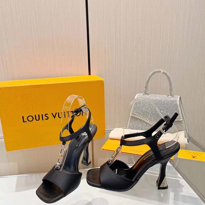 Louis Vuitton Women LV Sparkle Sandal Black Calfskin Leather Outsole 9.5 CM Heel