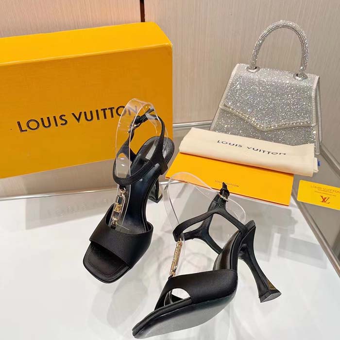 Louis Vuitton Women LV Sparkle Sandal Black Calfskin Leather Outsole 9.5 CM Heel
