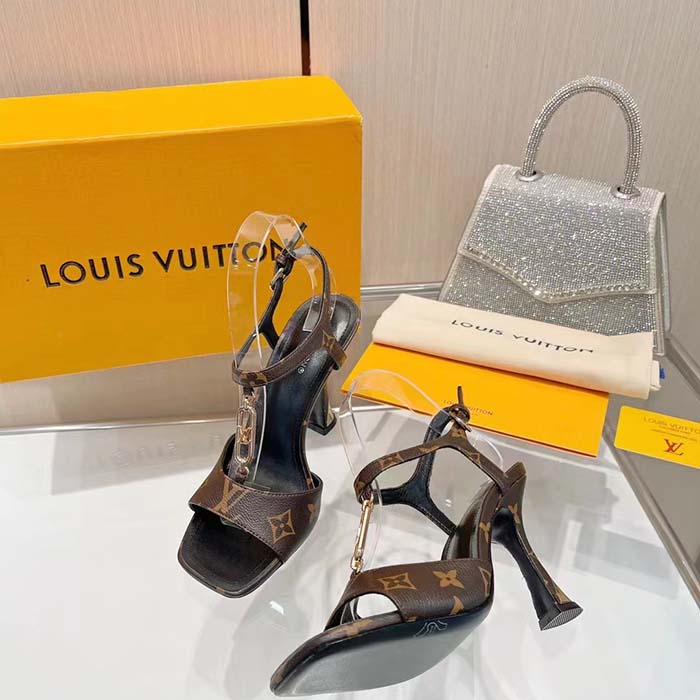 Louis Vuitton Women LV Sparkle Sandal Brown Monogram Canvas Outsole 9.5 CM Heel