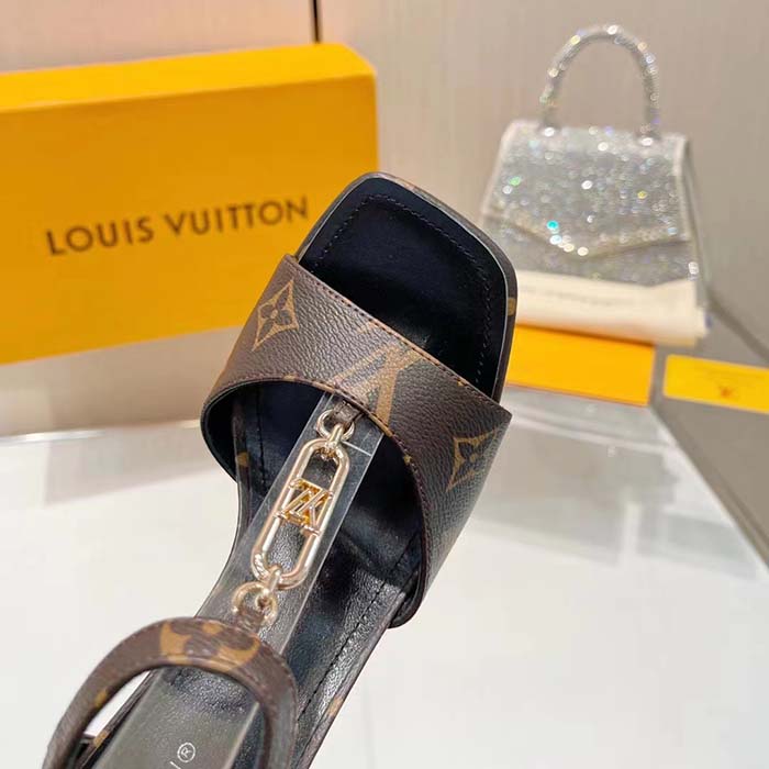 Louis Vuitton Women LV Sparkle Sandal Brown Monogram Canvas Outsole 9.5 CM Heel