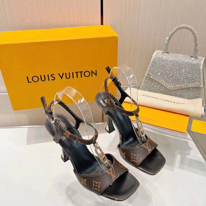 Louis Vuitton Women LV Sparkle Sandal Brown Monogram Canvas Outsole 9.5 CM Heel