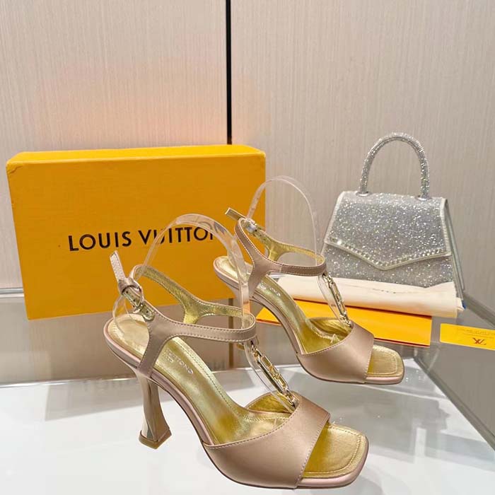 Louis Vuitton Women LV Sparkle Sandal Gold Calfskin Leather Outsole 9.5 CM Heel