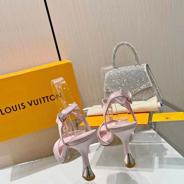 Louis Vuitton Women LV Sparkle Sandal Pink Calfskin Leather Outsole 9.5 CM Heel