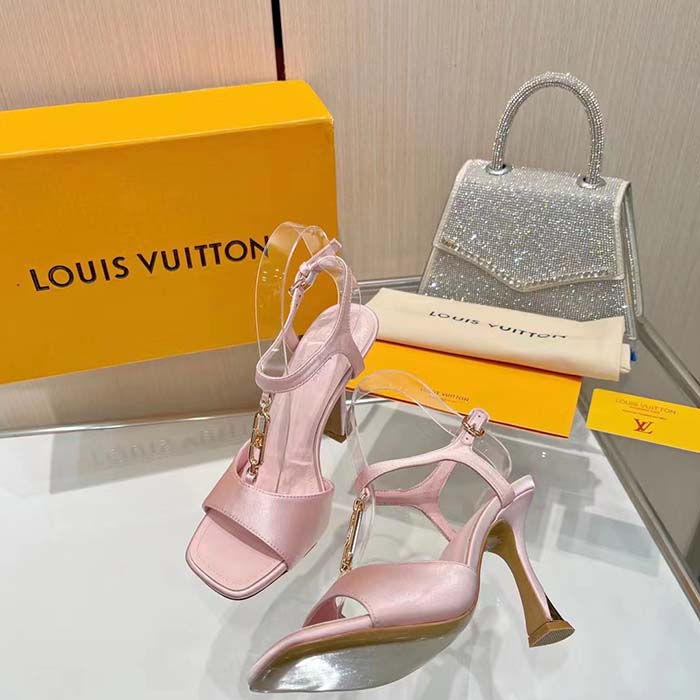 Louis Vuitton Women LV Sparkle Sandal Pink Calfskin Leather Outsole 9.5 CM Heel