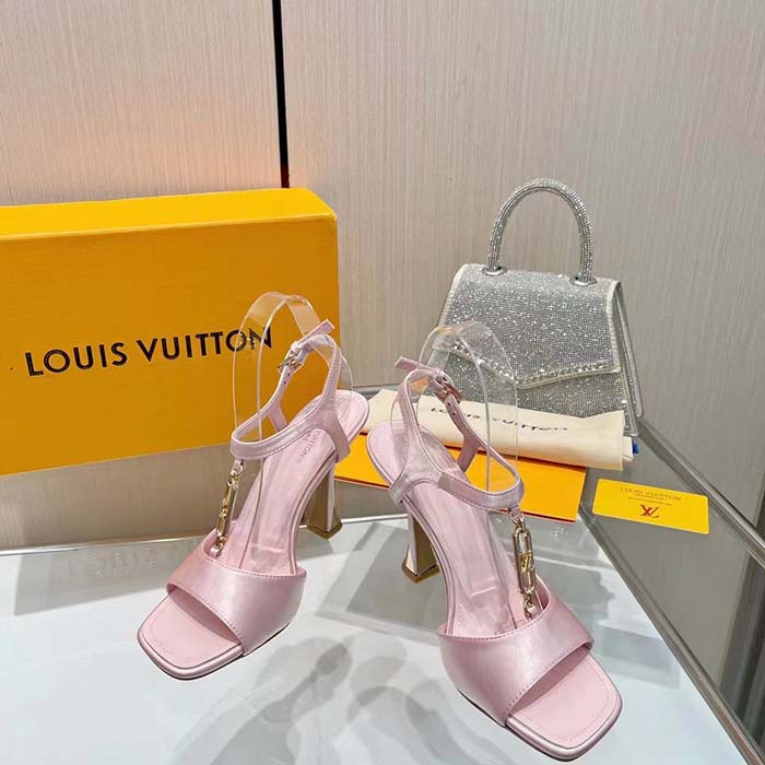 Louis Vuitton Women LV Sparkle Sandal Pink Calfskin Leather Outsole 9.5 CM Heel