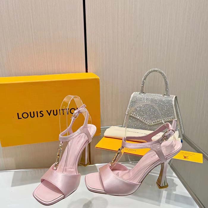 Louis Vuitton Women LV Sparkle Sandal Pink Calfskin Leather Outsole 9.5 CM Heel