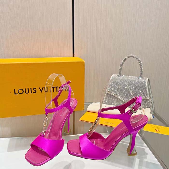 Louis Vuitton Women LV Sparkle Sandal Rose Calfskin Leather Outsole 9.5 CM Heel