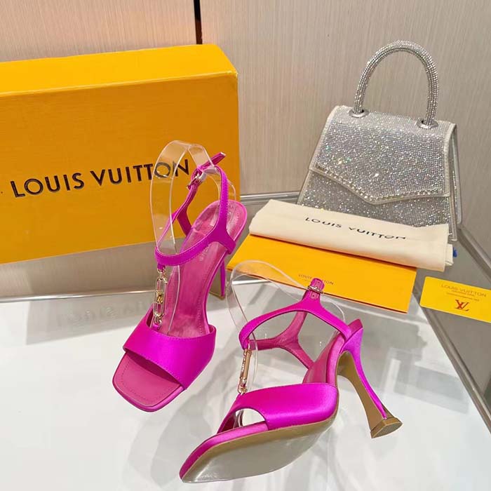 Louis Vuitton Women LV Sparkle Sandal Rose Calfskin Leather Outsole 9.5 CM Heel