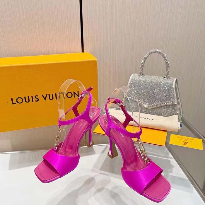 Louis Vuitton Women LV Sparkle Sandal Rose Calfskin Leather Outsole 9.5 CM Heel