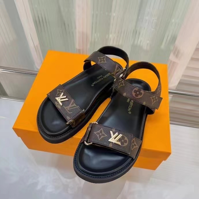 Louis Vuitton Women LV Sunset Comfort Flat Cacao Brown Patent Monogram Canvas