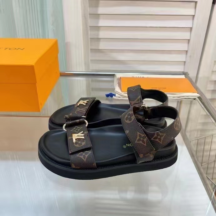 Louis Vuitton Women LV Sunset Comfort Flat Cacao Brown Patent Monogram Canvas