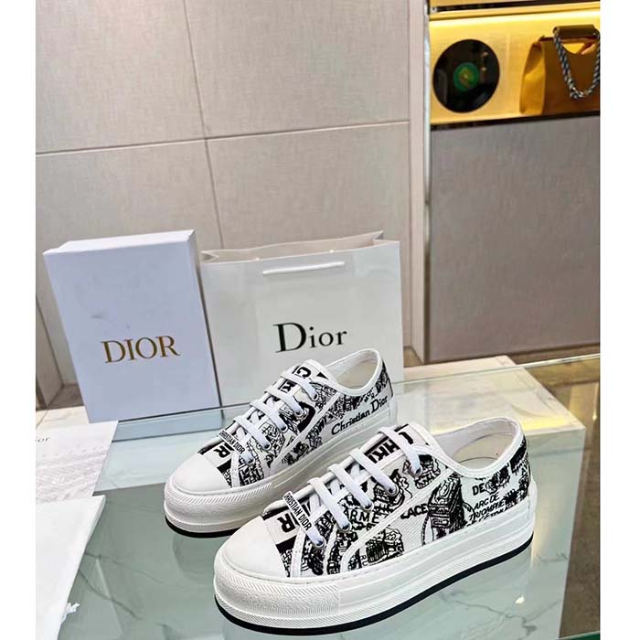 Dior CD Unisex Walk’n’Dior Sneaker White Black Cotton Embroidered Plan De Paris