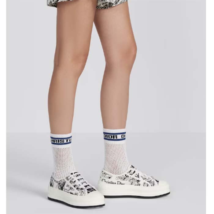 Dior CD Unisex Walk’n’Dior Sneaker White Black Cotton Embroidered Plan De Paris