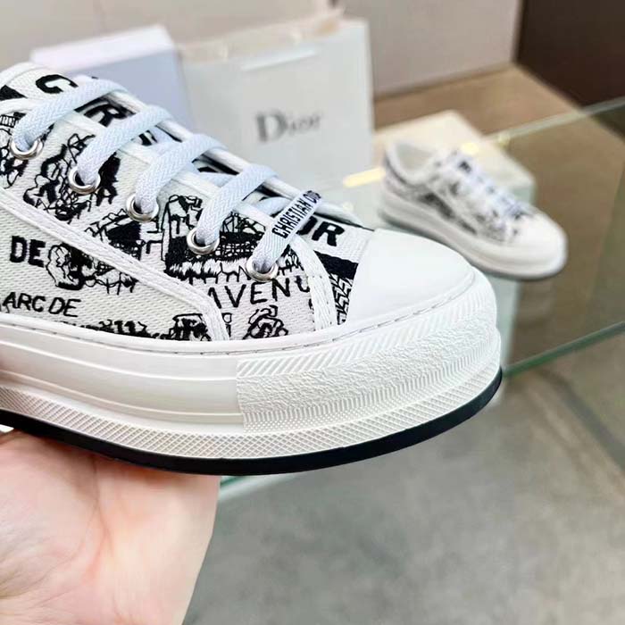 Dior CD Unisex Walk’n’Dior Sneaker White Black Cotton Embroidered Plan De Paris