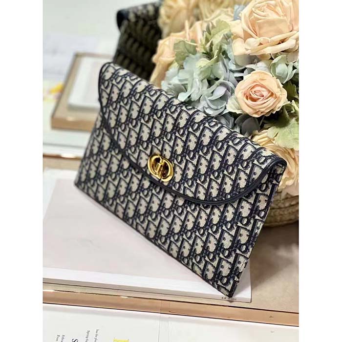 Dior Unisex CD 30 Montaigne Avenue Pouch Flap Blue Dior Oblique Jacquard