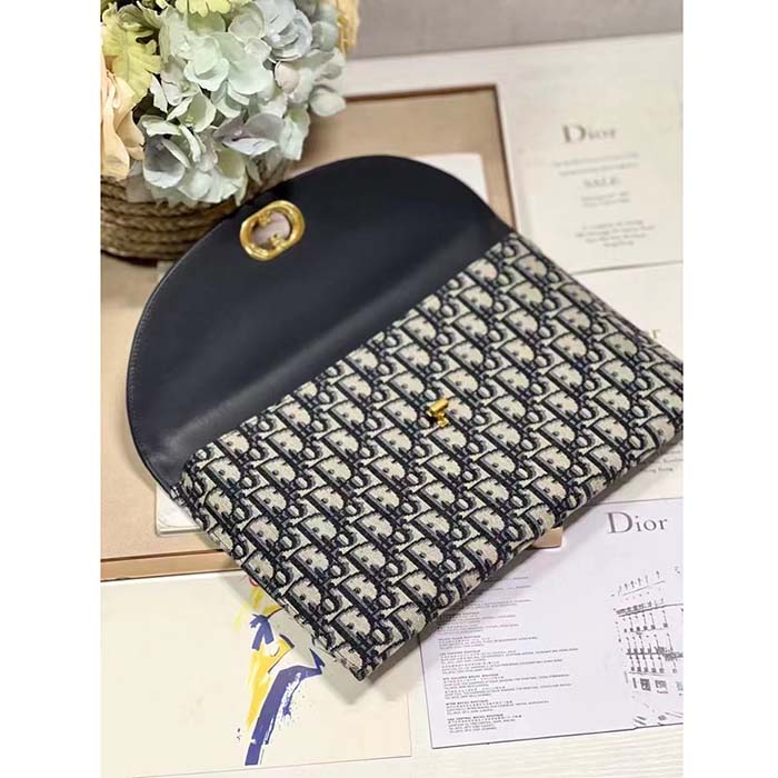 Dior Unisex CD 30 Montaigne Avenue Pouch Flap Blue Dior Oblique Jacquard