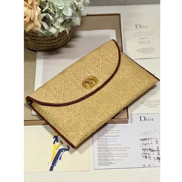 Dior Unisex CD 30 Montaigne Avenue Pouch Flap Natural Cannage Raffia