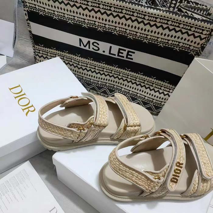 Dior Unisex CD Dioract Sandal Jute-Colored Braided Raffia