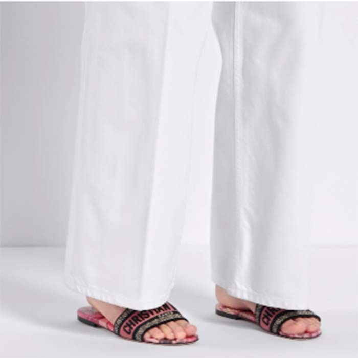Dior Unisex CD Dway Slide Embroidered Cotton Indy Pink Multicolor Toile De Jouy Voyage