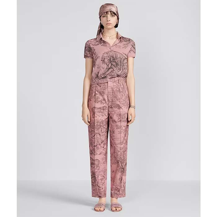 Dior Unisex CD Dway Slide Pink Gray Embroidered Cotton Toile De Jouy Sauvage