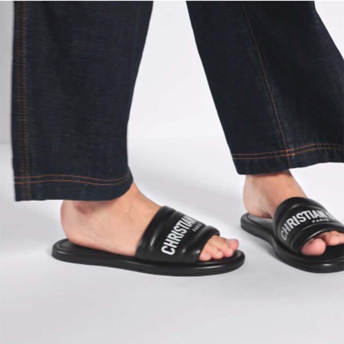 Dior Unisex CD Every-D Slide Black Embossed Lambskin