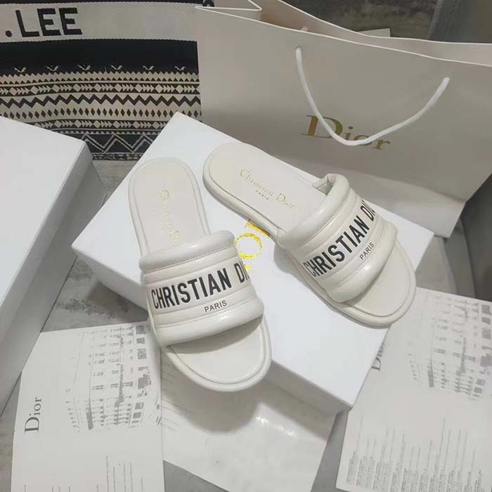 Dior Unisex CD Every-D Slide White Embossed Lambskin