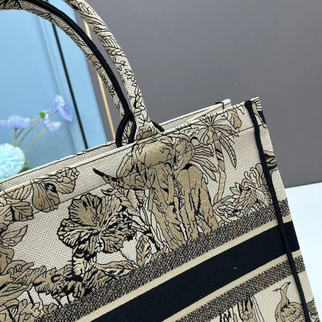 Dior Unisex CD Large Book Tote Beige Multicolor Toile De Jouy Voyage Embroidery