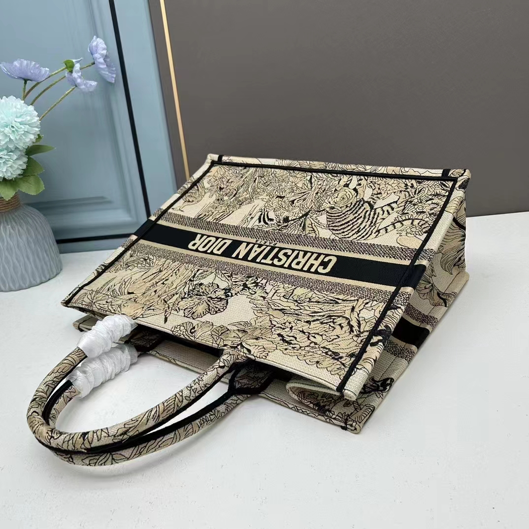 Dior Unisex CD Large Book Tote Beige Multicolor Toile De Jouy Voyage Embroidery