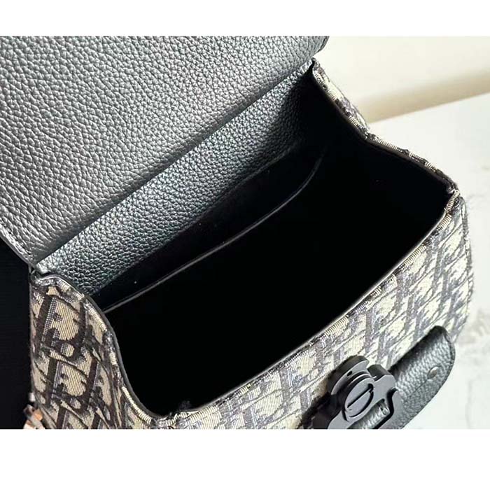 Dior Unisex CD Mini Gallop Sling Bag Beige Black Oblique Jacquard Black Grained Calfskin