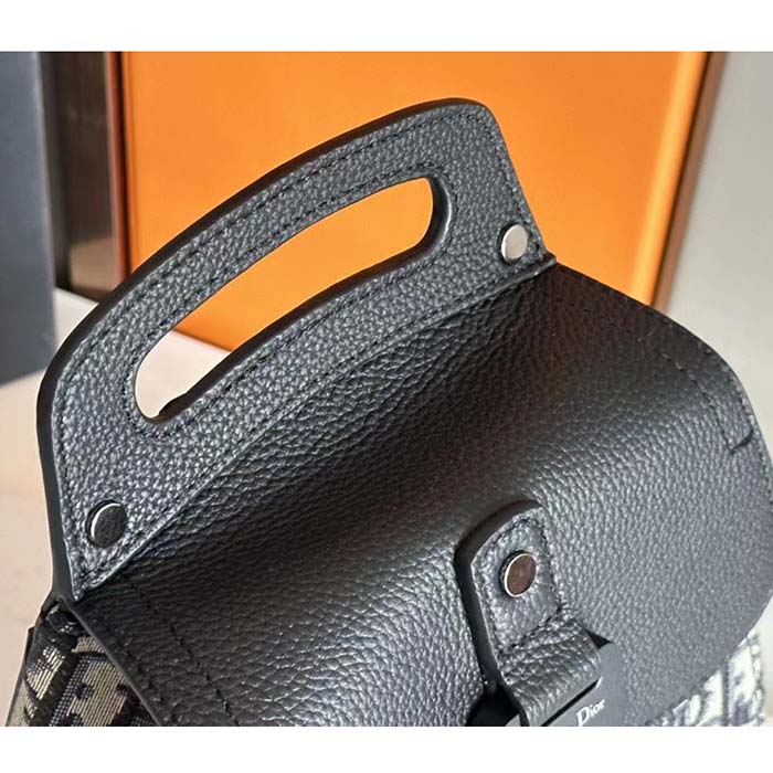 Dior Unisex CD Mini Gallop Sling Bag Beige Black Oblique Jacquard Black Grained Calfskin