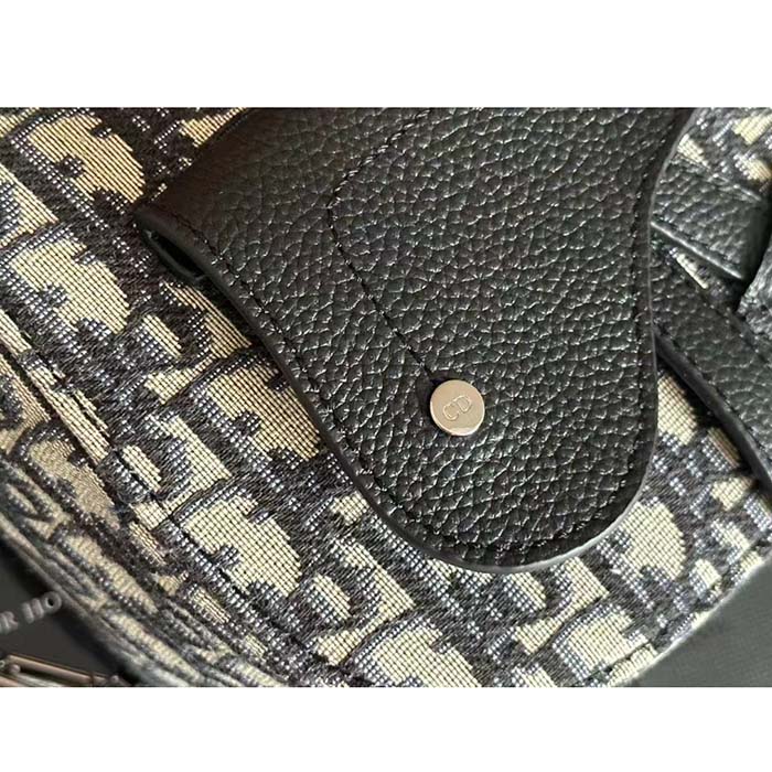 Dior Unisex CD Mini Gallop Sling Bag Beige Black Oblique Jacquard Black Grained Calfskin