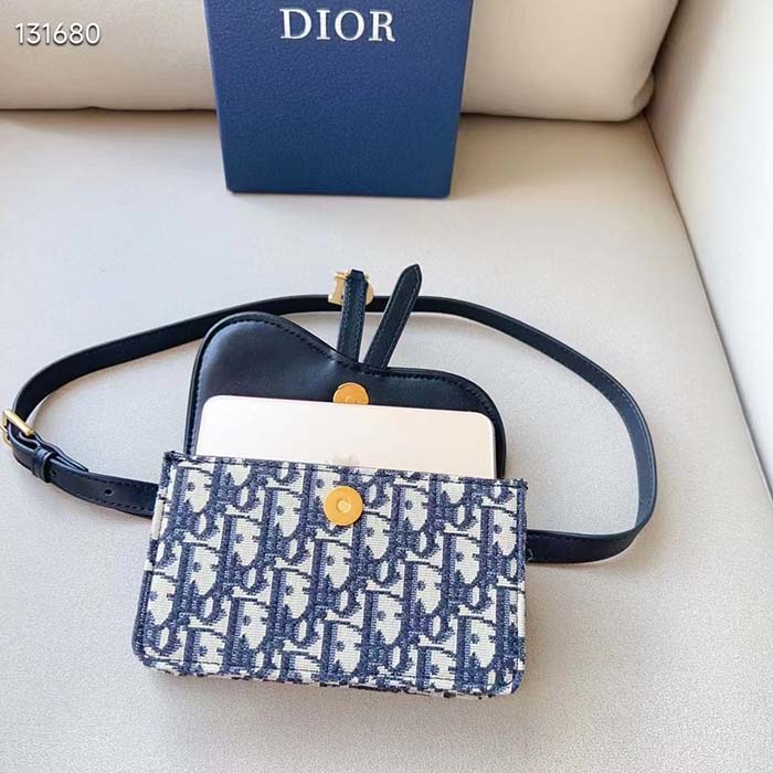 Dior Unisex CD Saddle Belt Pouch Blue Oblique Jacquard Front ‘D’ Stirrup