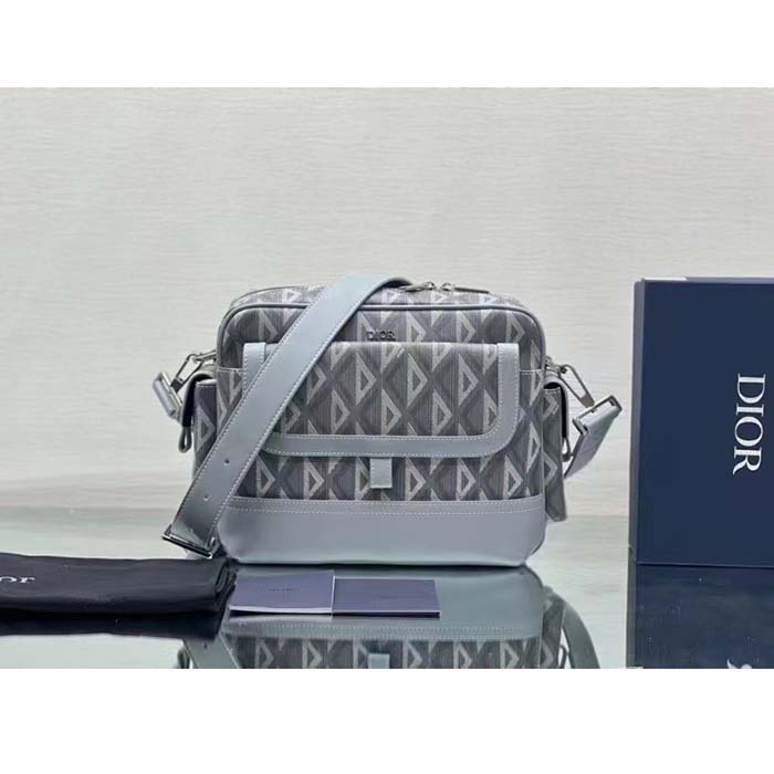 dior unisex hit the road bag messenger pouch gray cd Di*m*nd canvas smooth calfskin