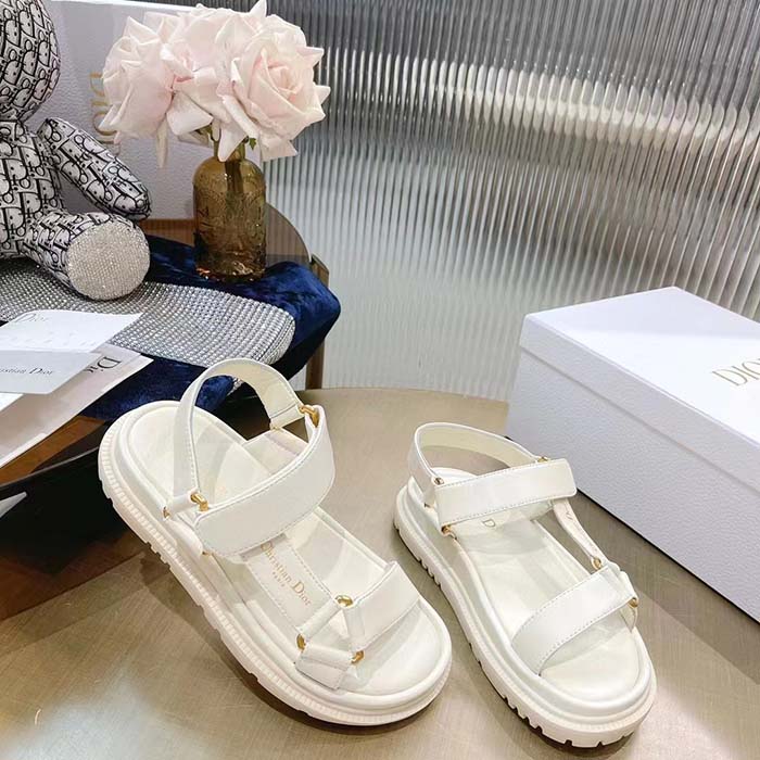 Dior Women CD D-Wave Sandal White Lambskin Paris Signature EVA Adjustable Scratch Band