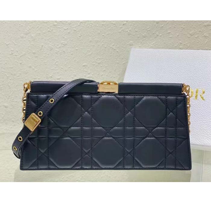 Dior Women CD Dior Caro Colle Noire Clutch Chain Black Cannage Lambskin
