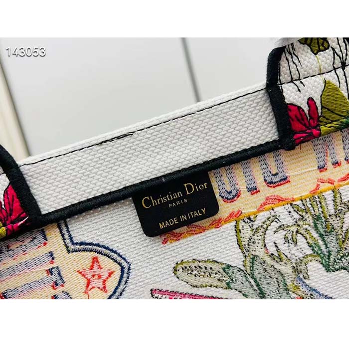 Dior Women CD Large Dior Book Tote White Multicolor Indian Animals Embroidery