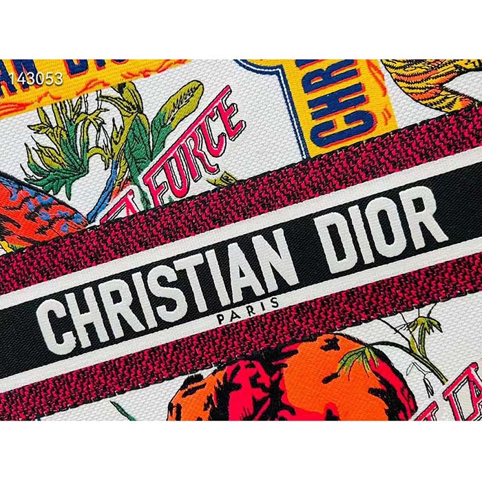 Dior Women CD Large Dior Book Tote White Multicolor Indian Animals Embroidery